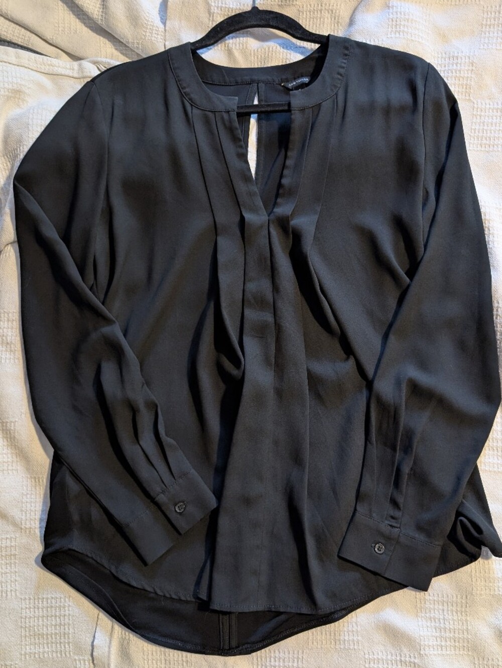 Ann Taylor Black Pleated Blouse With Cut Out